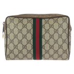 Gucci Vintage Sherry Line Beige Gold GG Supreme Canvas Clutch