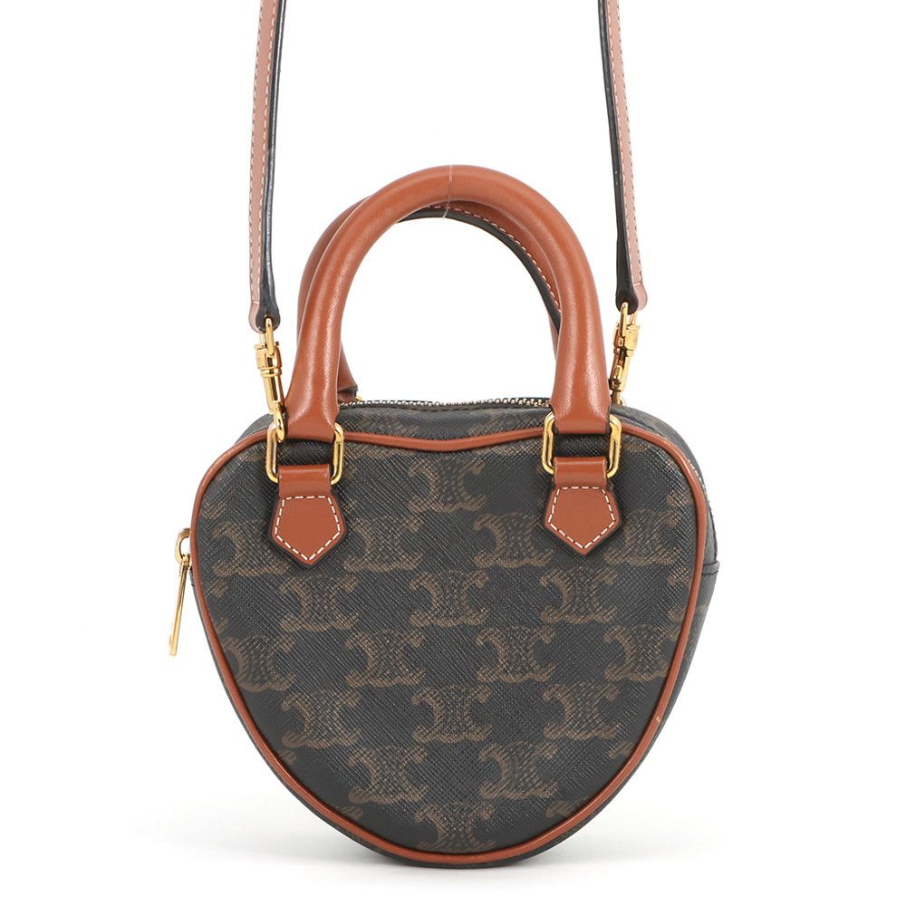 Celine Triomphe Heart Leather 2-Way Shoulder Bag Brown