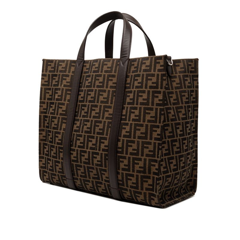 Fendi FF Logo Tote Shoulder Bag 2-Way Brown Canvas Leather — view 2