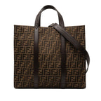 Fendi FF Logo Tote Shoulder Bag 2-Way Brown Canvas Leather