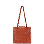 Chanel Quilted CC Logo Platinum Shoulder Bag Orange Brown Lambskin — view 3