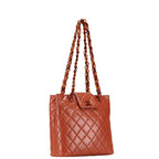 Chanel Quilted CC Logo Platinum Shoulder Bag Orange Brown Lambskin — view 2
