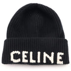 Celine Wool Cashmere Blend Beanie Knit Hat Black