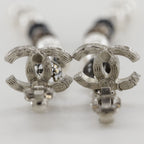 Chanel CC Logo Long Metal Faux Pearl Rhinestone Silver Earrings — view 4