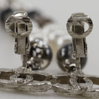 Chanel CC Logo Long Metal Faux Pearl Rhinestone Silver Earrings — view 5