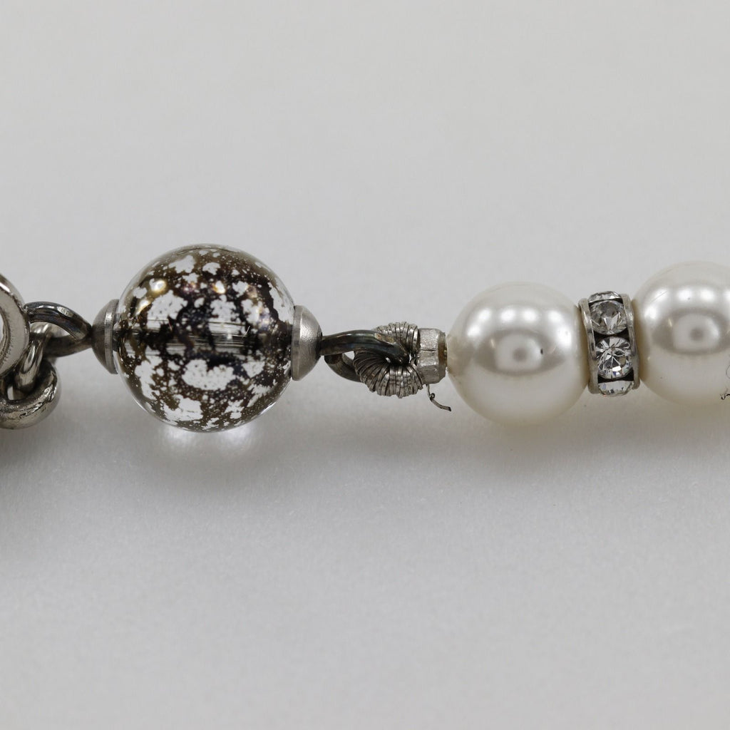 Chanel CC Logo Long Metal Faux Pearl Rhinestone Silver Earrings — view 6