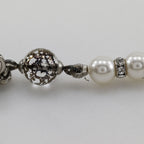 Chanel CC Logo Long Metal Faux Pearl Rhinestone Silver Earrings — view 6
