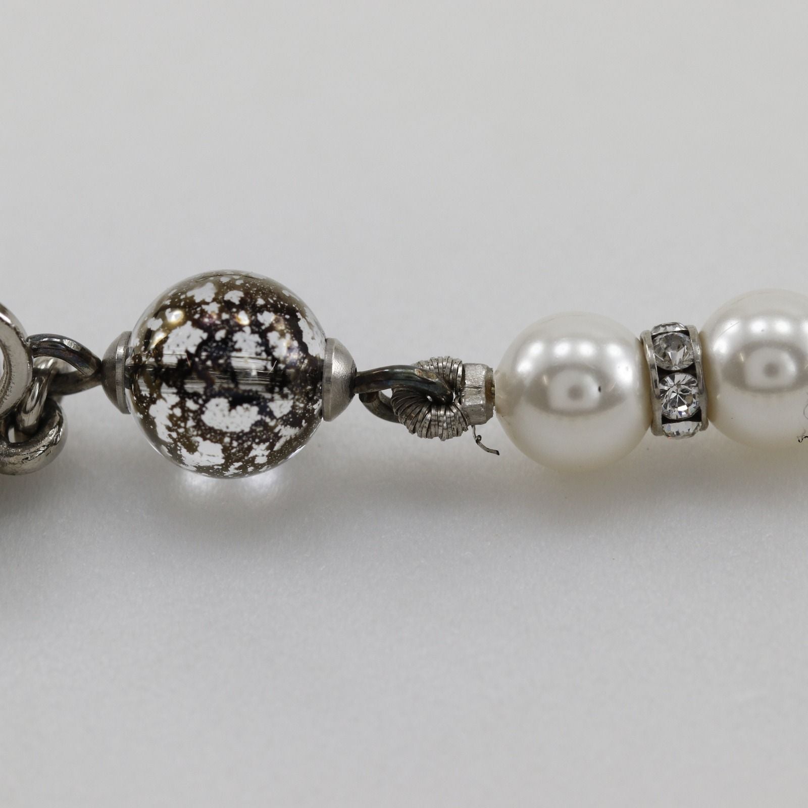 Chanel CC Logo Long Metal Faux Pearl Rhinestone Silver Earrings — view 6