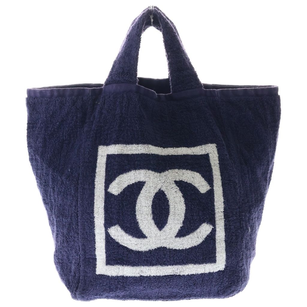 Chanel CC Beach Tote Terry Cloth Navy White — view 2