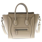 Celine Luggage Nano 2-Way Shoulder Bag Tote Beige Leather Silver
