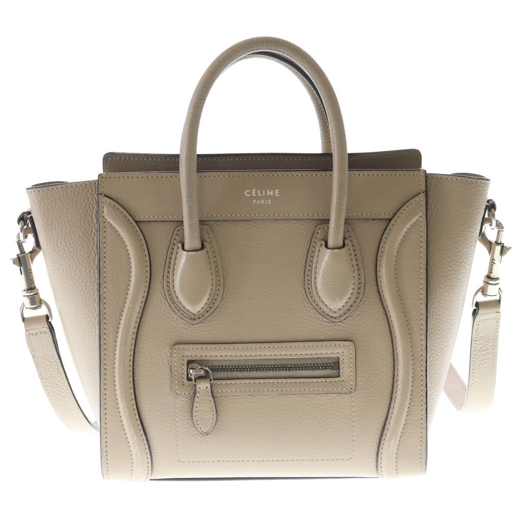 Celine Luggage Nano 2-Way Shoulder Bag Tote Beige Leather Silver