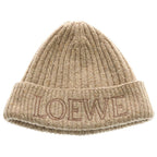 Loewe Knit Beanie Logo Embroidery Hat Beige