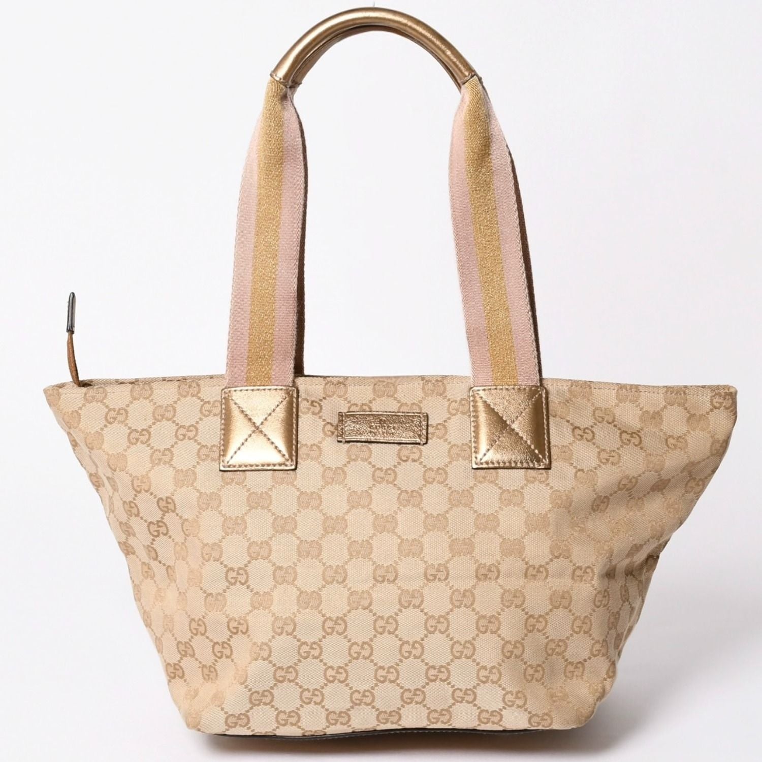 Gucci Tote Bag GG Canvas Beige Gold Blanc
