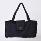 Chanel Shearling Bag CC Logo Nubuck Antique Gold