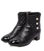 Chanel Short Boots Side Zipper Pearl Quilted Gold