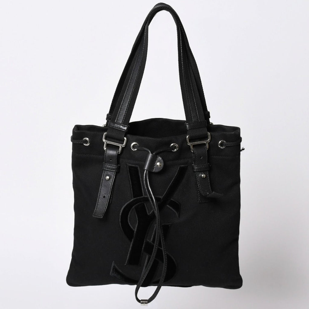 Saint Laurent Kahala Handbag Canvas Leather Black Logo Embroidery