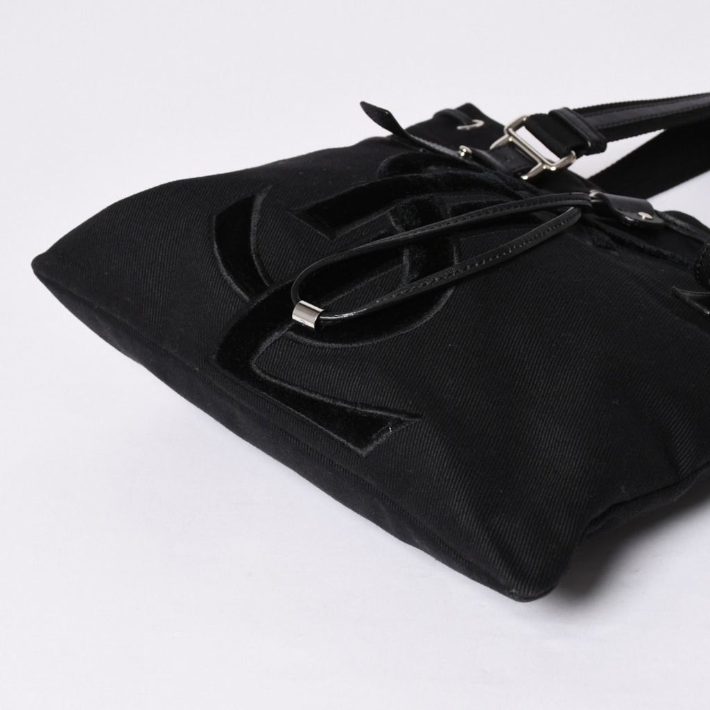 Saint Laurent Kahala Handbag Canvas Leather Black Logo Embroidery — view 8
