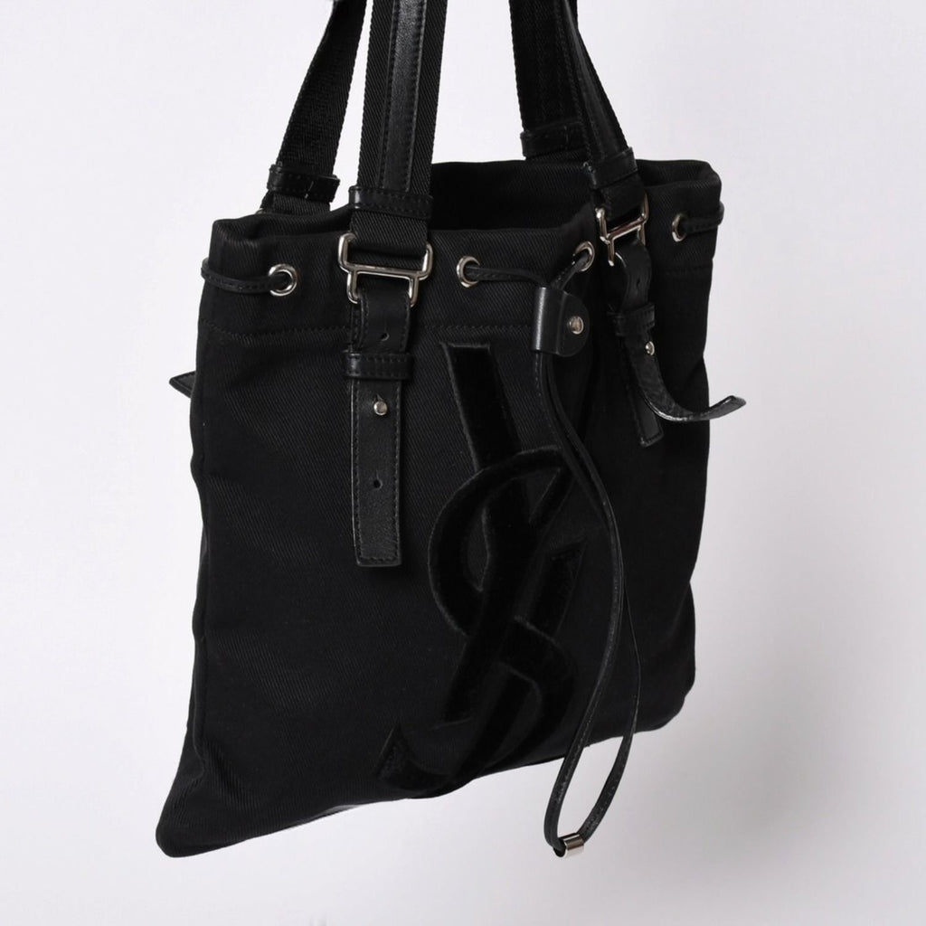 Saint Laurent Kahala Handbag Canvas Leather Black Logo Embroidery — view 3