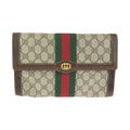 Gucci Vintage Sherry Line Gray Brown GG Supreme Canvas Leather Clutch