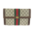 Gucci Vintage Sherry Line Gray Brown GG Supreme Canvas Leather Clutch
