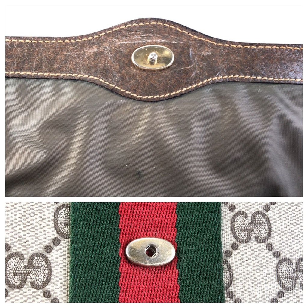 Gucci Vintage Sherry Line Gray Brown GG Supreme Canvas Leather Clutch — view 5