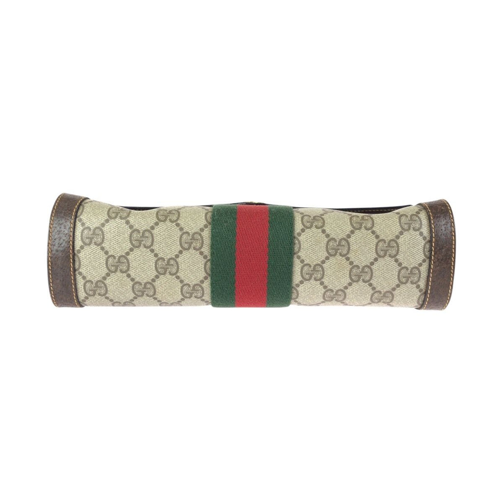 Gucci Vintage Sherry Line Gray Brown GG Supreme Canvas Leather Clutch — view 8