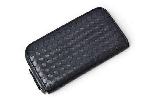 Bottega Veneta Wallet Zip Around Intrecciato Navy — view 2