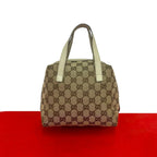 Gucci GG Canvas Pattern Leather Mini Boston Bag Tote Pouch Beige