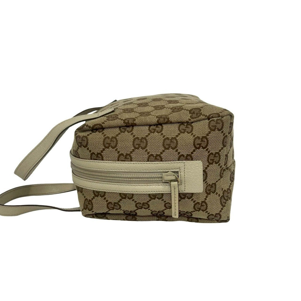 Gucci GG Canvas Pattern Leather Mini Boston Bag Tote Pouch Beige — view 5