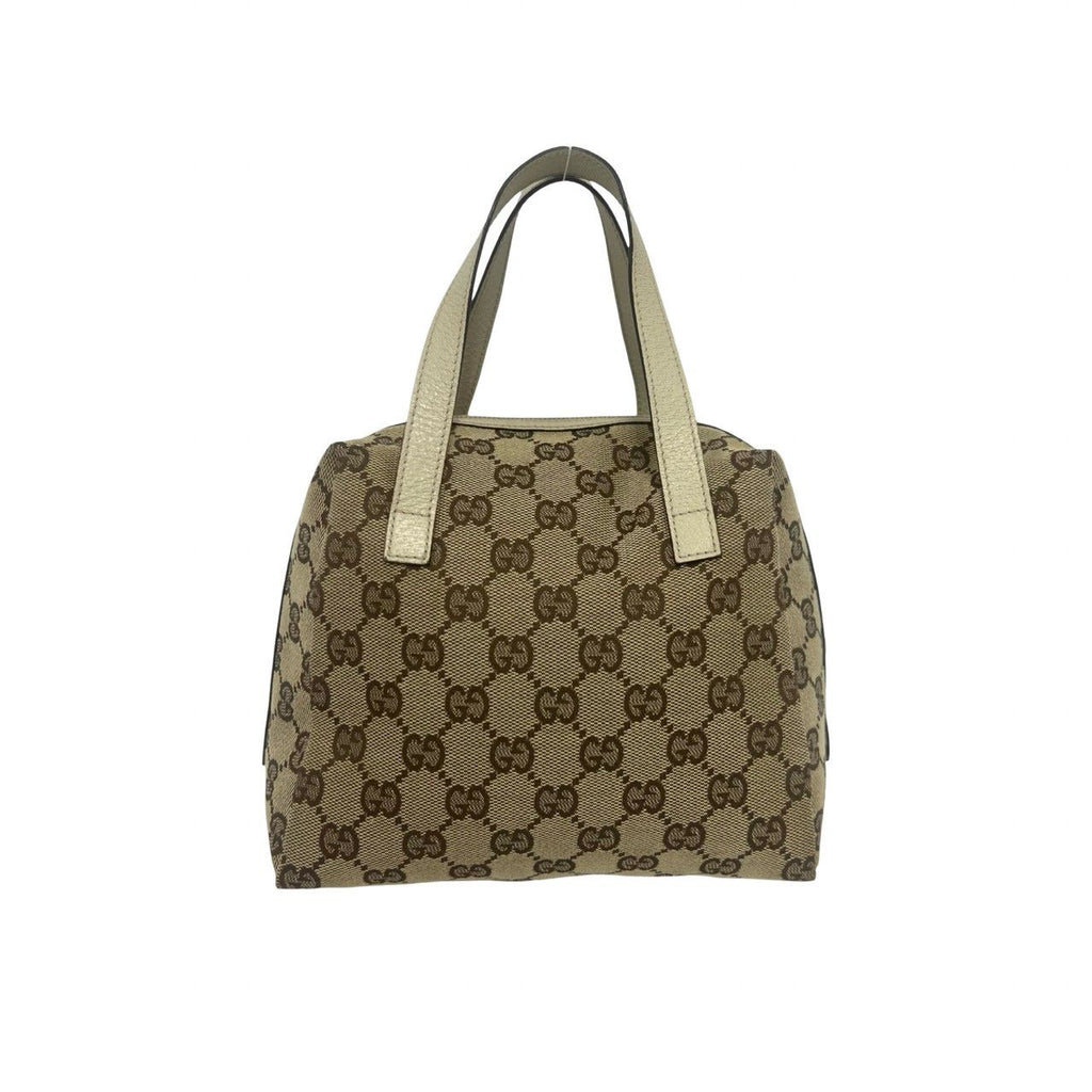Gucci GG Canvas Pattern Leather Mini Boston Bag Tote Pouch Beige — view 3