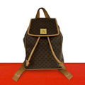 Celine Vintage Macadam Blason Triomphe Pattern Logo Ring Leather Backpack Brown