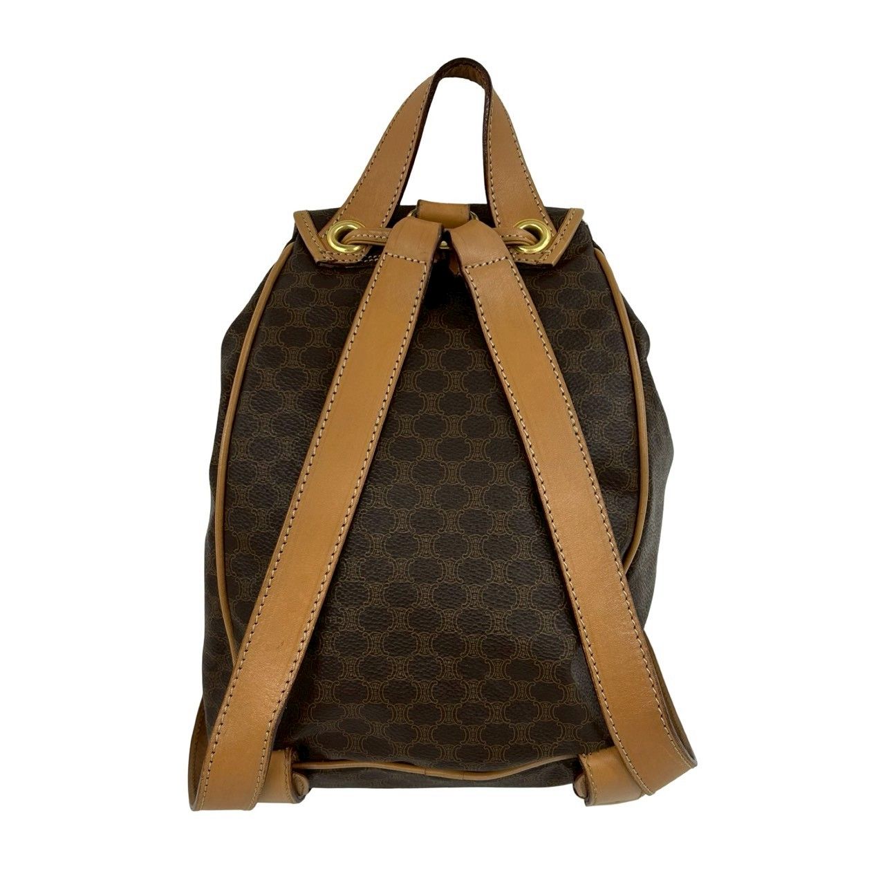 Celine Vintage Macadam Blason Triomphe Pattern Logo Ring Leather Backpack Brown — view 3