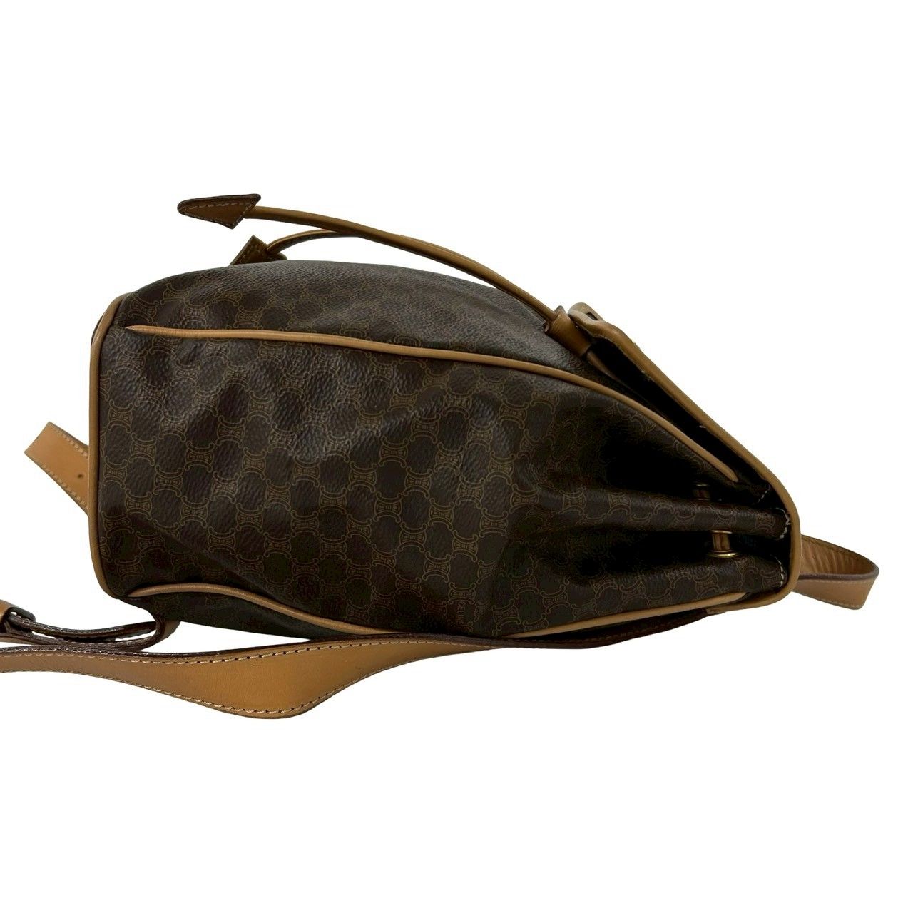 Celine Vintage Macadam Blason Triomphe Pattern Logo Ring Leather Backpack Brown — view 6