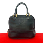 Loewe Vintage Anagram Log Leather Tote Mini Boston Bag Black