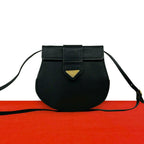Saint Laurent Yves Vintage YSL Logo Leather Shoulder Bag Pochette Black