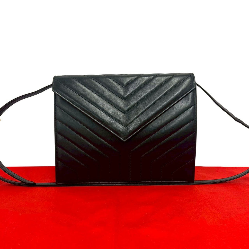 Saint Laurent Yves Vintage Stitch Leather Shoulder Bag Pochette Black