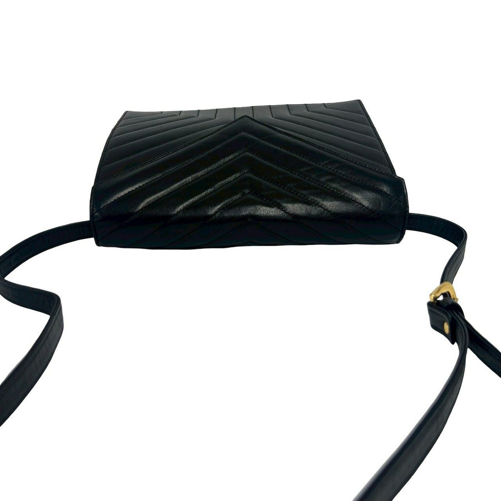 Saint Laurent Yves Vintage Stitch Leather Shoulder Bag Pochette Black — view 4
