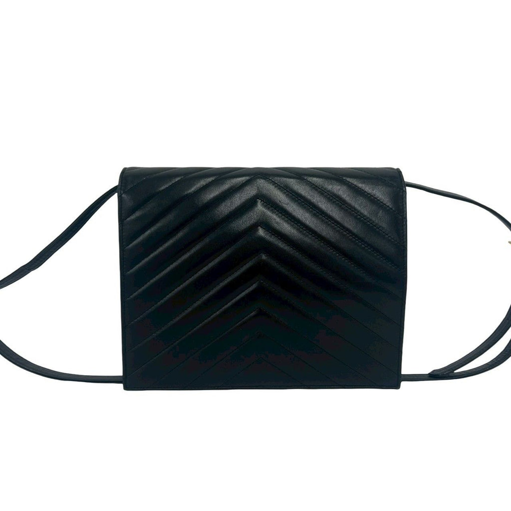 Saint Laurent Yves Vintage Stitch Leather Shoulder Bag Pochette Black — view 3