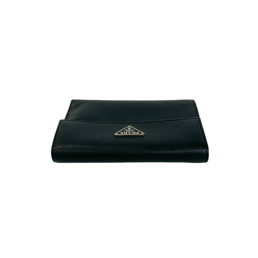 Prada Triangle Logo Saffiano Leather Trifold Wallet Bill Purse Coin Black — view 3
