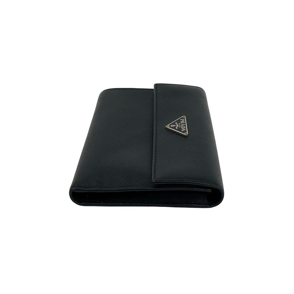 Prada Triangle Logo Saffiano Leather Trifold Wallet Bill Purse Coin Black — view 5