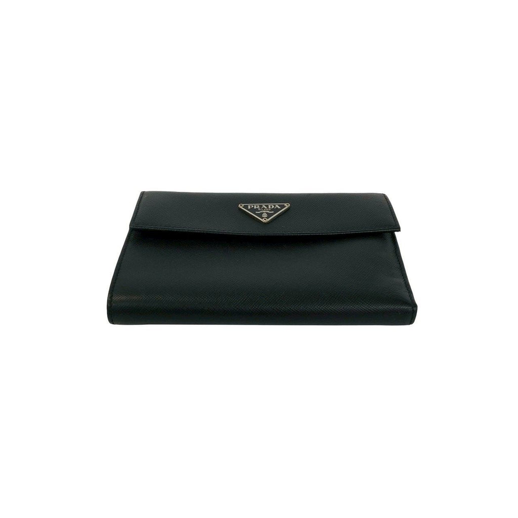 Prada Triangle Logo Saffiano Leather Trifold Wallet Bill Purse Coin Black — view 6