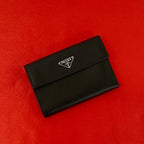 Prada Triangle Logo Saffiano Leather Trifold Wallet Bill Purse Coin Black