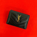 Saint Laurent Paris YSL Logo Leather Trifold Wallet Mini Black