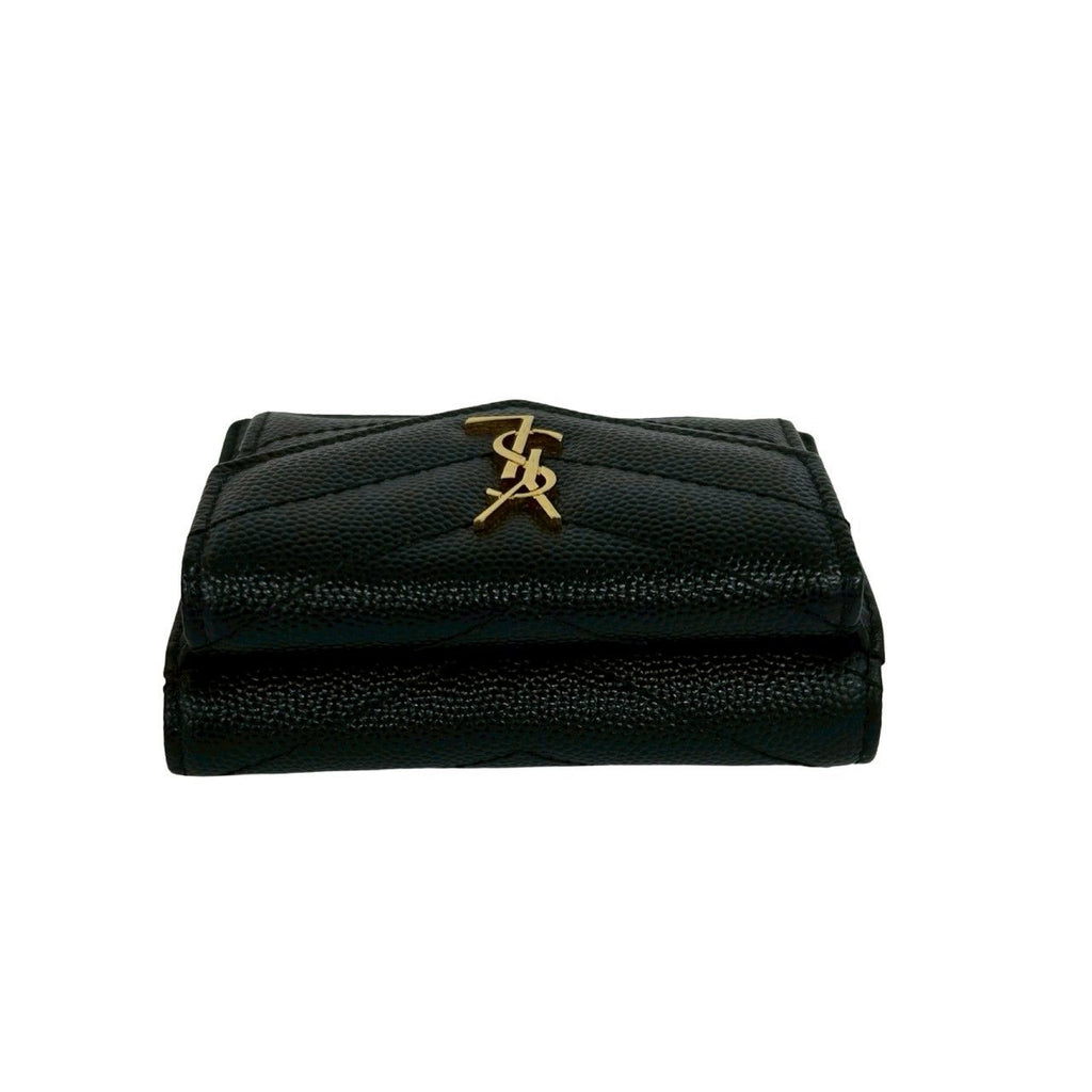 Saint Laurent Paris YSL Logo Leather Trifold Wallet Mini Black — view 3