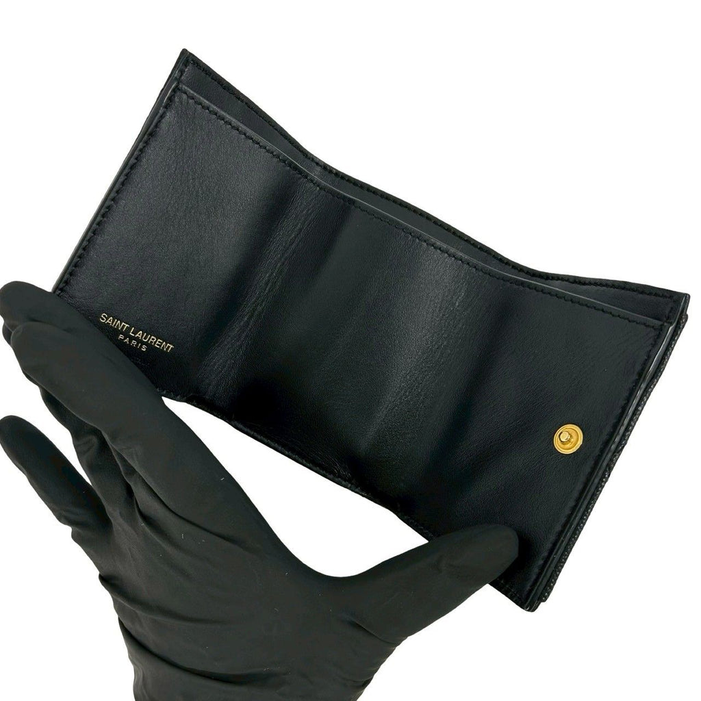 Saint Laurent Paris YSL Logo Leather Trifold Wallet Mini Black — view 7