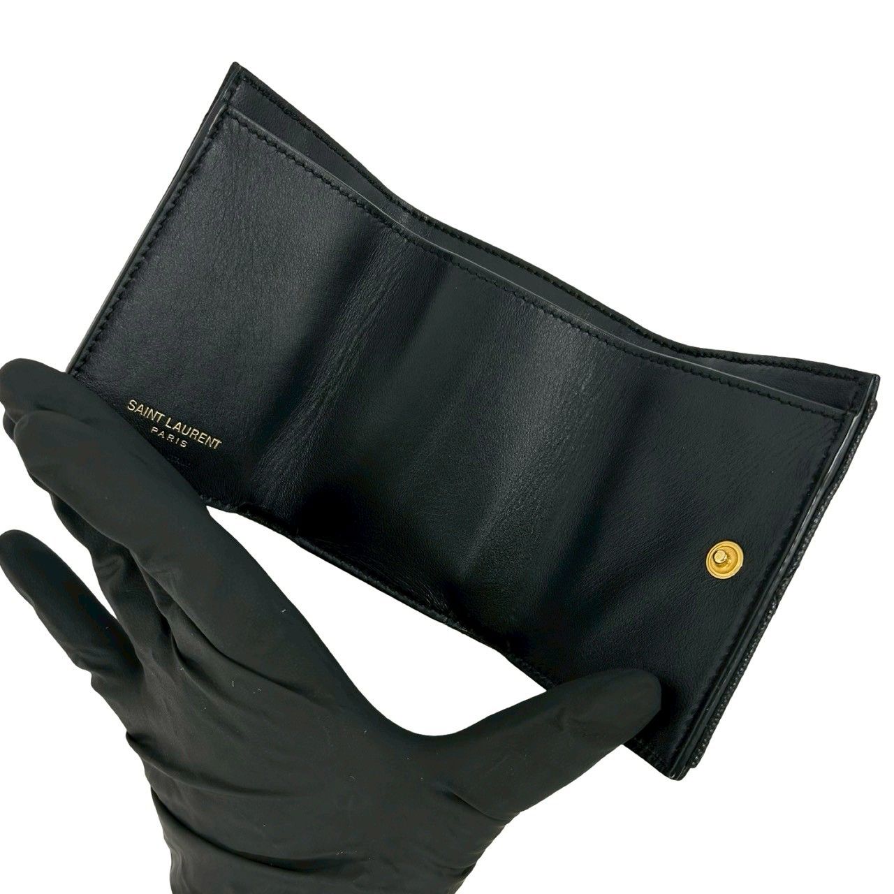 Saint Laurent Paris YSL Logo Leather Trifold Wallet Mini Black — view 7
