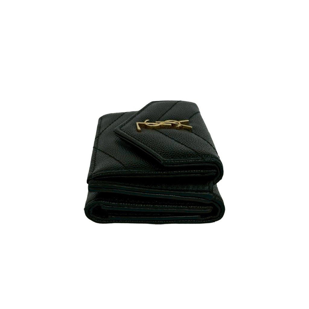 Saint Laurent Paris YSL Logo Leather Trifold Wallet Mini Black — view 4