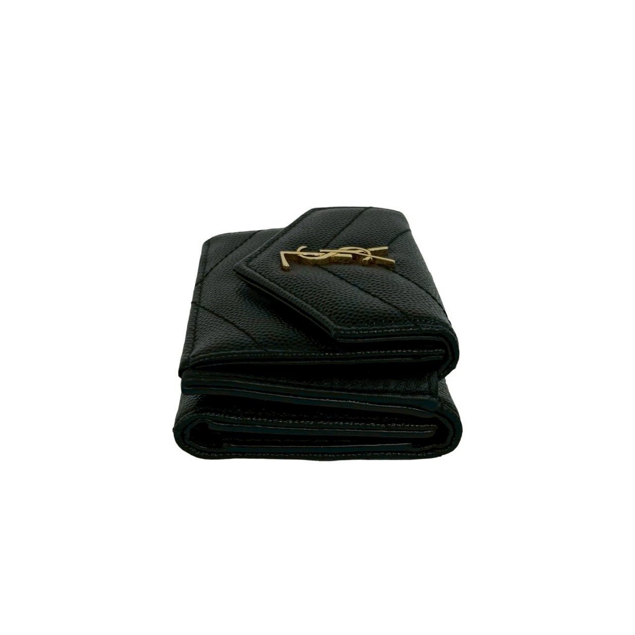 Saint Laurent Paris YSL Logo Leather Trifold Wallet Mini Black — view 4