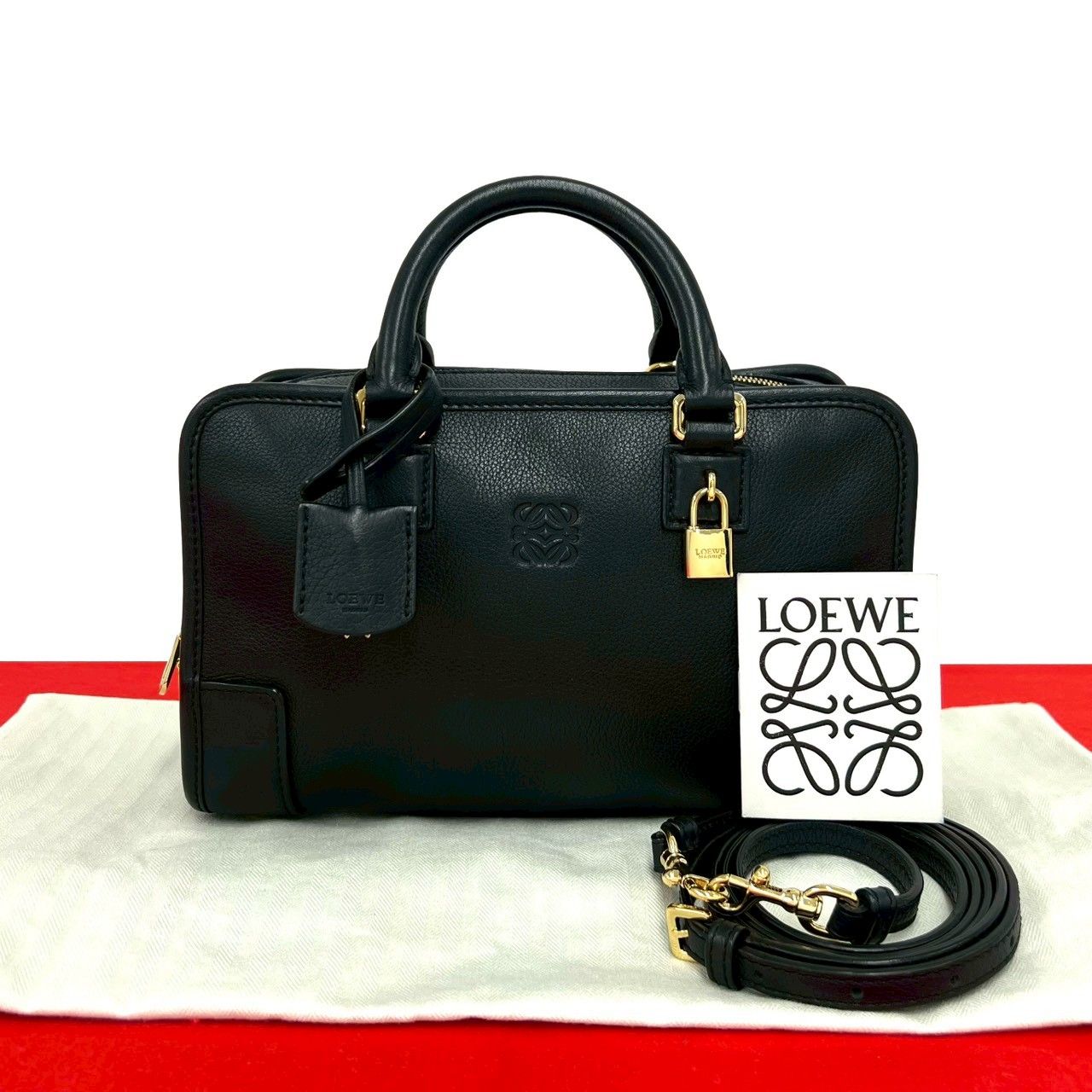 Loewe with Key Amazona 23 Anagram Logo Leather 2-Way Mini Boston Bag Black