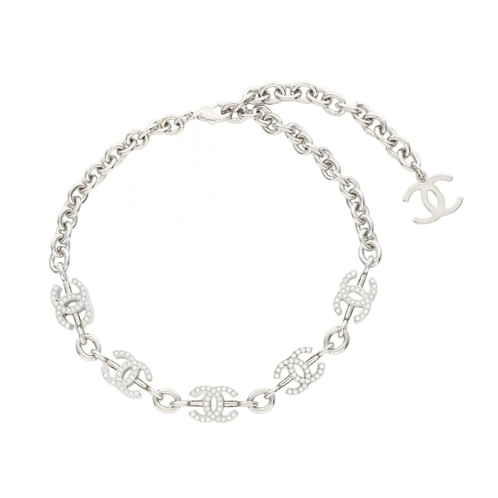 Chanel Necklace CC Logo Stainless Steel CC Rhinestone